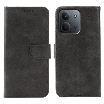 Phone Case For Xiaomi Redmi 15C 4G (EU) (173mm)  /  15C 5G (EU) (173mm) Wallet Stand Magnetic Clasp Closure Calf Texture Leather Phone Cover - Black
