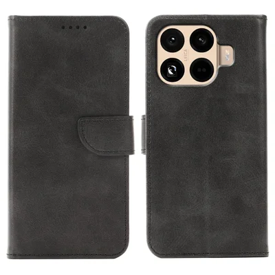 Xiaomi 15T Pro hoesje met portemonnee, stand, magnetische sluiting en kalfsleder-achtig lederen telefoonhoes - Zwart