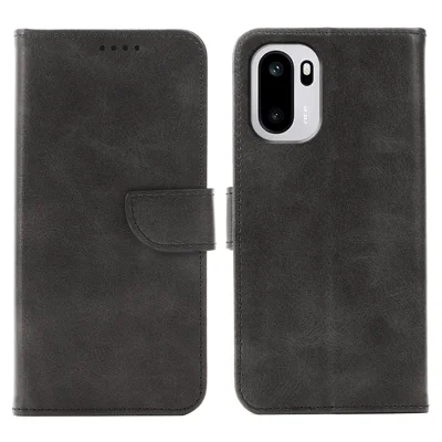 Phone Case For OnePlus 15R 5G / Ace 6T 5G / Ace 6 5G Wallet Stand Magnetic Clasp Closure Calf Texture Leather Phone Cover - Black