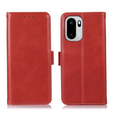 Voor OnePlus Ace 6 5G hoesje RFID-blokkering Echt Rundleer Portemonnee Telefoonhoes - Rood