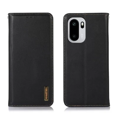 KHAZNEH For OnePlus 15R 5G / Ace 6T 5G / Ace 6 5G Case Wallet Genuine Cow Leather Phone Cover Nappa Texture - Black
