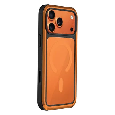 KZDOO pour iPhone 17 Pro Coque compatible MagSafe avec cadre métallique TPU + PC Housse avec bouton Al Touch - Orange