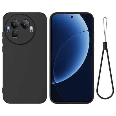 For Realme GT 8 Pro 5G Liquid Silicone Case Phone Back Cover with Hand Strap - Black