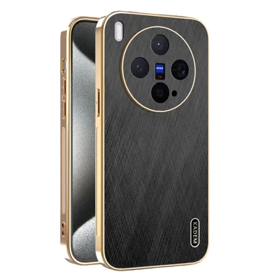 KADEM Für vivo X300 5G Hülle Galvanik Seidene Textur PU + TPU Handy-Rückseite - Schwarz