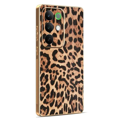 For Realme C85 Pro 4G Case Leopard Print PU Leather Coated PC + TPU Electroplating Phone Cover