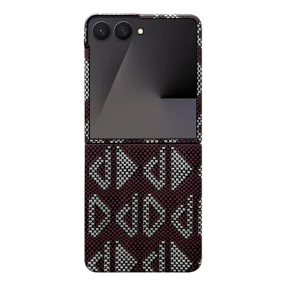 For Samsung Galaxy Z Flip7 5G Magnetic Case Geometric Pattern Aramid Fiber Phone Cover - Red