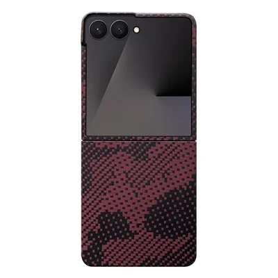 For Samsung Galaxy Z Flip7 5G Magnetic Case Camouflage Red Aramid Fiber Phone Cover