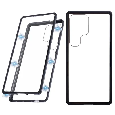 For Samsung Galaxy S26 Ultra Case Double-Sided Tempered Glass Phone Cover with Magnetic Adsorption Metal Frame - Black