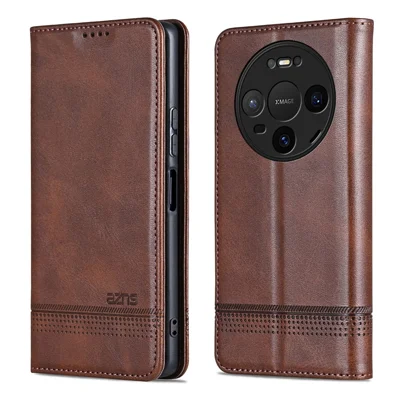 AZNS Para Huawei Mate 80 / Mate 80 Pro Capa de Couro PU com Textura de Couro de Vaca Capa Carteira para Telemóvel - Café