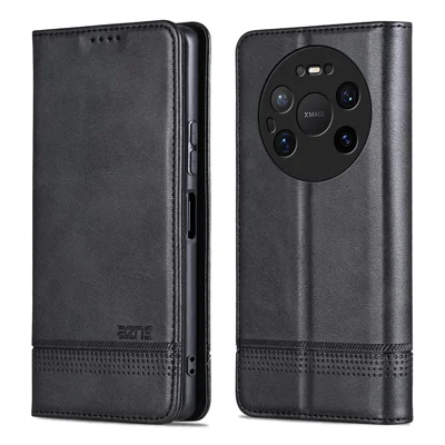 AZNS для Huawei Mate 80 Pro Max, чехол из искусственной кожи с текстурой коровьей кожи, бумажник, чехол для телефона - черный