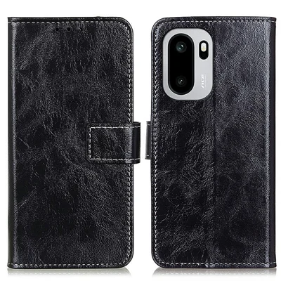 Leather Case for OnePlus Ace 6 5G / Ace 6T 5G / 15R 5G Wallet Phone Cover Crazy Horse Texture - Black