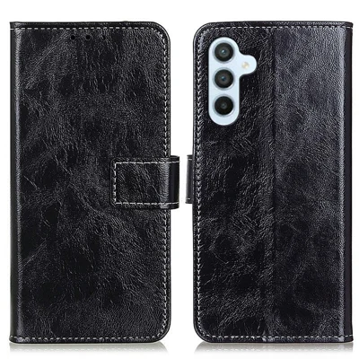 Voor Samsung Galaxy A37 Hoesje Portemonnee Leren Telefoonhoes Crazy Horse Structuur - Zwart