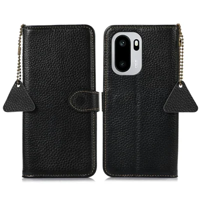 For OnePlus 15R 5G / Ace 6T 5G / Ace 6 5G Case RFID Blocking Genuine Cow Leather Phone Cover Litchi Texture - Black