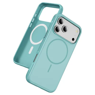 Étui pour iPhone 17 Pro Max compatible MagSafe, coque de protection antidérapante en PC + TPU avec bords latéraux - Bleu bébé