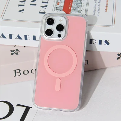 Groothandelsaankoop voor iPhone 16 Pro magnetische hoes TPU Acryl Anti-valtelefoonhoes met metalen lensframe compatibel met MagSafe - Roze