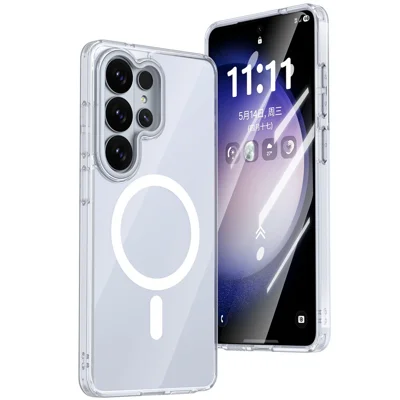 Bulk Purchasing For Samsung Galaxy S24 Ultra Magnetic Case TPU Acrylic Anti-drop Phone Cover with Metal Lens Frame   - White