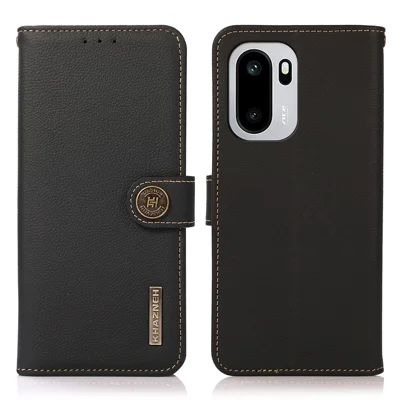 KHAZNEH Cellphone Case for OnePlus 15R 5G / Ace 6 5G / Ace 6T 5G Genuine Cow Leather RFID Blocking Wallet Phone Cover - Black