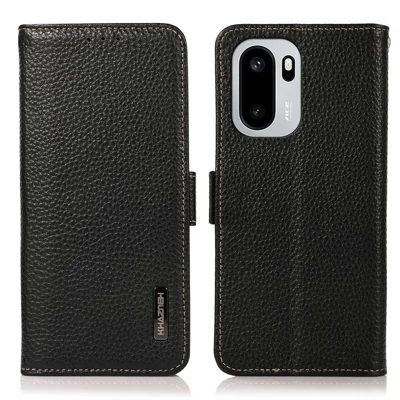 KHAZNEH Etui na telefon OnePlus 15R 5G / Ace 6 5G / Ace 6T 5G, pokrowiec ze skóry naturalnej, ochrona przed skanowaniem RFID - Czarny