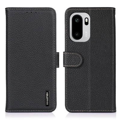 KHAZNEH Case for OnePlus 15R 5G / Ace 6 5G / Ace 6T 5G Genuine Cow Leather Flip Phone Cover - Black