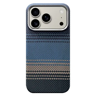 For iPhone 18 Pro Max / 17 Pro Max Case Gradient Aramid Fiber Magnetic Phone Cover with Metal Lens Frame Compatible with MagSafe  - Blue Floating Weave
