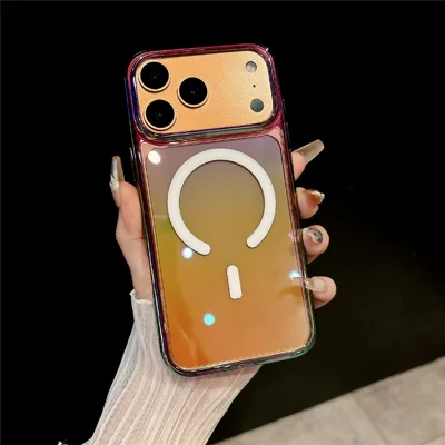 For iPhone 17 Pro Max Magnetic Phone Cover Gradient Design TPU PC Shockproof Back Case Compatible with MagSafe - Transparent Black