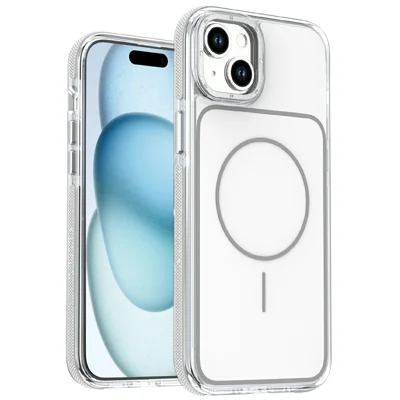 For iPhone 15 Magnetic Case Dual Color Shockproof TPU PC Phone Cover Compatible with MagSafe - White