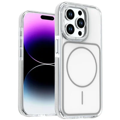 For iPhone 14 Pro Magnetic Case Dual Color Shockproof TPU PC Phone Cover Compatible with MagSafe - White