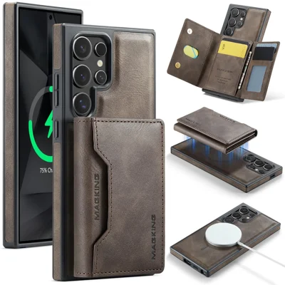 Funda magnética MAGKING K2 Series para Samsung Galaxy S26 Ultra con cartera de protección RFID, cubierta de teléfono PC + TPU + PU - Café