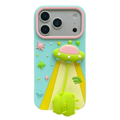 For iPhone 18 Pro Max / 17 Pro Max Case Cute 3D UFO Alien Pendant Design Shockproof Silicone Phone Back Cover