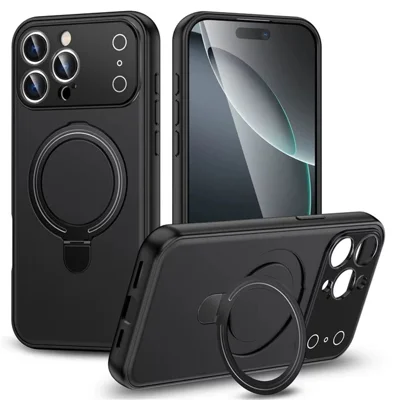 Massekøb til iPhone 14 Pro Max kompatibel med MagSafe Case Transformer til 17 Pro Max med fold ud stående TPU PC Matte telefon bagside - Sort