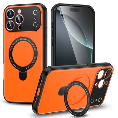 Massekøb til iPhone 14 Pro kompatibel med MagSafe Case – Transformer til 17 Pro med fold ud stand TPU PC matte telefon bagdæksel - Orange