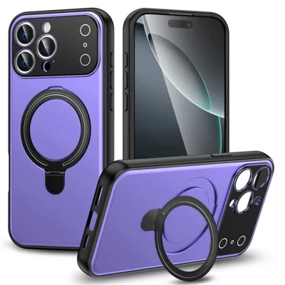 Massekøb til iPhone 12 Pro kompatibel med MagSafe Case – Transformer til 17 Pro med fold ud stander, TPU PC Matte bagside til telefon - Lilla