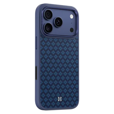 BENKS Y3 Funda para iPhone 17 Pro, carcasa de fibra de aramida Kevlar con textura tejida, compatible con MagSafe - Azul