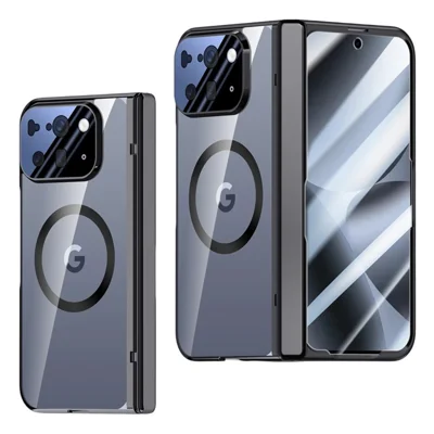 For Google Pixel 10 Pro Fold Magnetic Case Hard PC + Acrylic Phone Cover with HD Screen Protector - Black