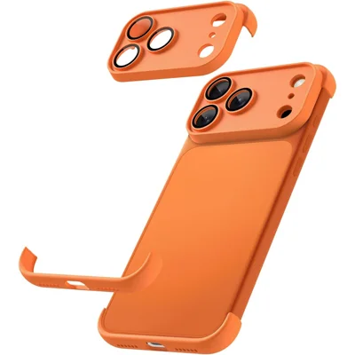 For iPhone 17 Pro Max Case Frameless Phone Corner Pad TPU Bumper Cover with Camera Lens Protector - Orange
