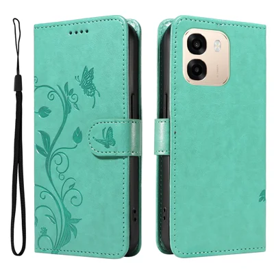 For Oppo A6x 5G / A6x 4G / A6x 5G (India) / A6s 5G / A6 4G / A6 5G (Global) / A6t 4G / A6t 5G / A6t Pro 4G (Global) / A6c 4G PU Leather Cases Flower Pattern Wallet Stand Phone Cover with Strap - Green