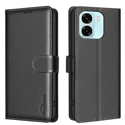 För Oppo A6x 5G / Oppo A6x 4G / Oppo A6 5G Läderfodral BINFEN COLOR BF32 Plånbok RFID-skyddande Mobilhölje - Svart