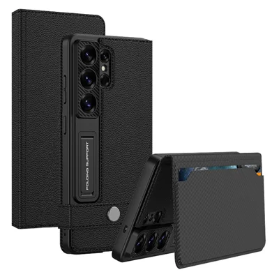 GKK Capa para Samsung Galaxy S26 Ultra com Suporte para Cartões e Base de Apoio, Capa de Couro Flip - Preto