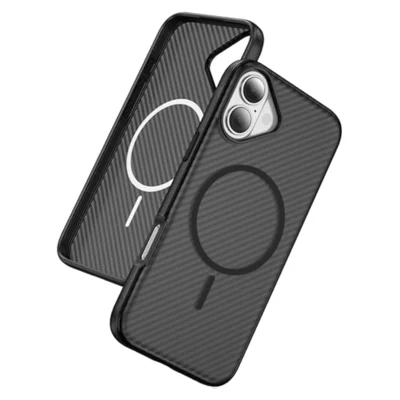 Etui magnetyczne na iPhone 17, tekstura węglowej, PC + TPU, antypoślizgowe pokrowce kompatybilne z MagSafe - Czarny