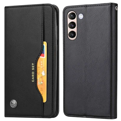 For Samsung Galaxy S23+ Full Protection Cell Phone Case Front Card Slot Design Magnetic Auto-absorbed PU Leather Flip Cover Wallet Stand - Black