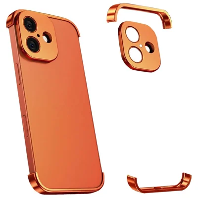 For iPhone 17 Frameless Case Titanium Alloy Phone Corner Pad Bumper Cover with Camera Lens Protector - Orange