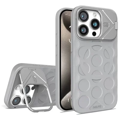 Achat en gros pour coque iPhone 15 Pro Max, housse en TPU + PC avec support objectif pliable compatible MagSafe - Gris