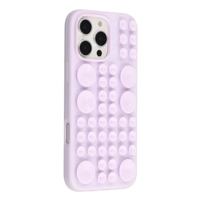 For iPhone 16 Pro Case Suction Cup Silicone Phone Cover with Fabric Lining - Light Purple