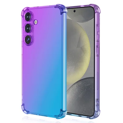 Voor Samsung Galaxy S25 Hoesje Gradiënt Kleur TPU Telefoonhoesje Anti-Drop Beschermhoes - Paars / Blauw