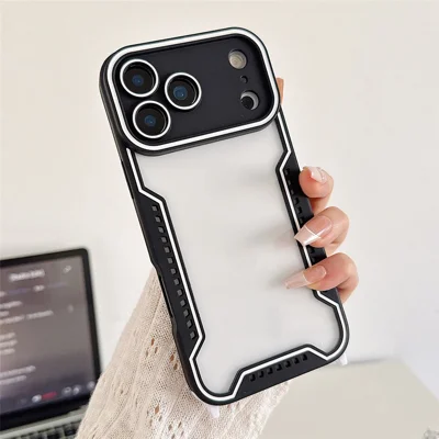 Für iPhone 17 Pro Max Hülle Kontrastfarbene Epoxidharz-PC + TPU-Handyhülle mit 6 abnehmbaren Eckschutzkappen – Schwarz