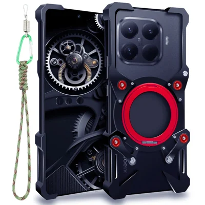 For Xiaomi 15T Pro Bumper Case Kickstand Aluminum Alloy Magnetic Phone Cover with Wrist Strap - Black