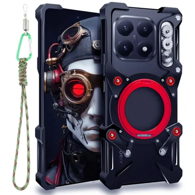 For Xiaomi 15T Bumper Case Kickstand Aluminum Alloy Magnetic Phone Cover with Wrist Strap - Black