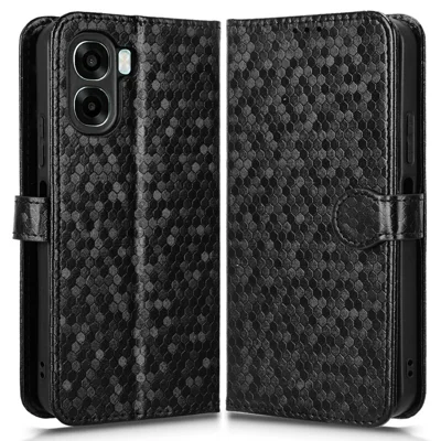 Wallet Case For Oppo A6x 5G  /  A6x 4G Dot Pattern Imprint PU Leather Phone Cover with Wrist Strap - Black