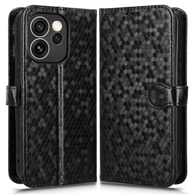 For Oppo Reno15 Pro 5G (Global) / Reno15 5G (China) Wallet Case Dot Pattern Imprint PU Leather Phone Cover with Wrist Strap - Black