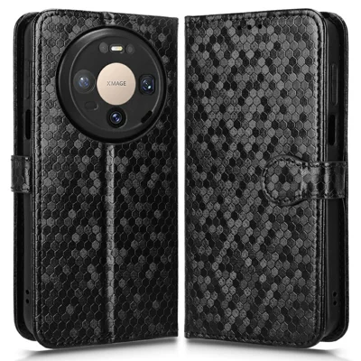 Capa Carteira para Huawei Mate 80 / Mate 80 Pro com Estampa de Padrão de Pontos, Capa para Telemóvel em Pele PU com Alça de Pulso - Preto